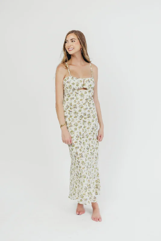 Cameron Tie-Back Maxi Dress in Cream Floral