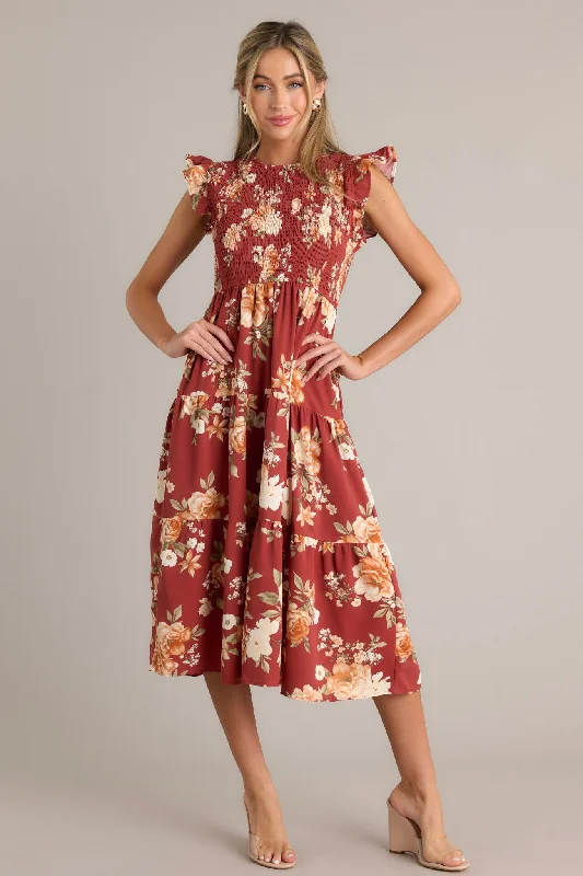 Desert Dawn Red Floral Midi Dress