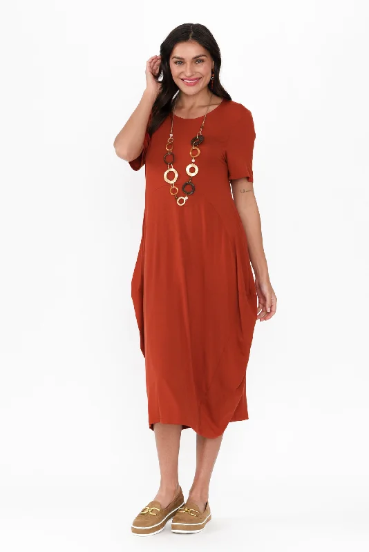 Glenda Rust Short Sleeve Crescent Dress