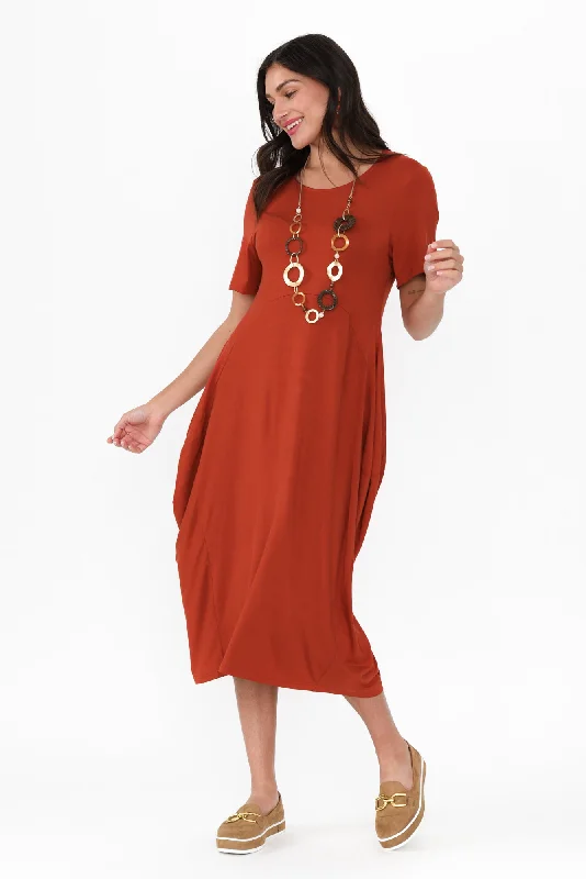 Glenda Rust Short Sleeve Crescent Dress