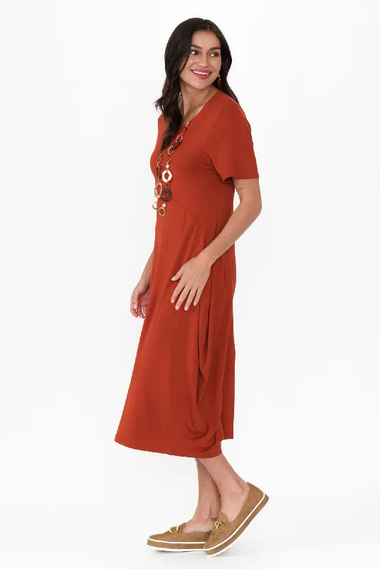 Glenda Rust Short Sleeve Crescent Dress