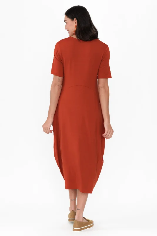 Glenda Rust Short Sleeve Crescent Dress