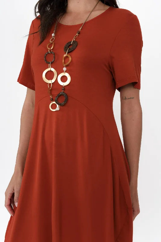 Glenda Rust Short Sleeve Crescent Dress