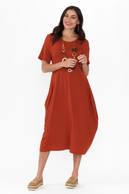 Glenda Rust Short Sleeve Crescent Dress