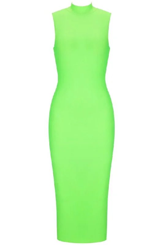 Grace Bandage Midi Dress - Neon Green