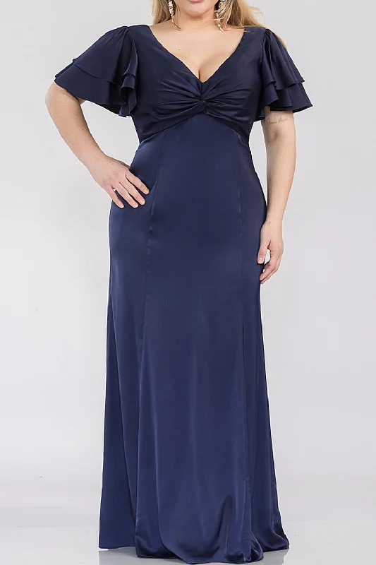 Kyana | V-Neck Navy Satin Maxi Dress