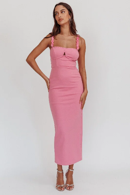 Marteen Rosette Strap Midi Dress Pink