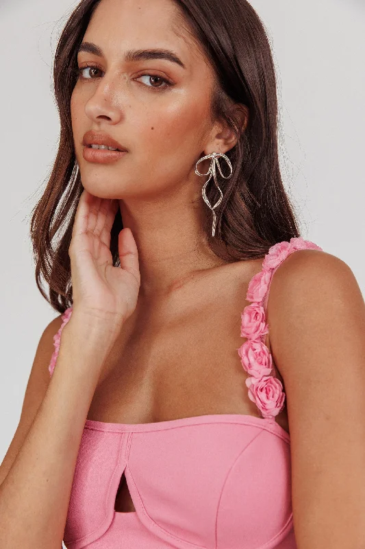 Marteen Rosette Strap Midi Dress Pink