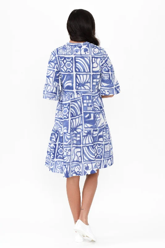 Senna Blue Mosaic Cotton Dress