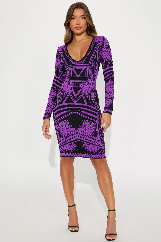 Shanna Sweater Midi Dress - Purple