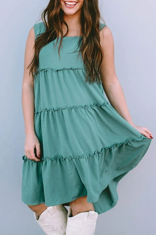 Frilled Tiered Sleeveless Dress