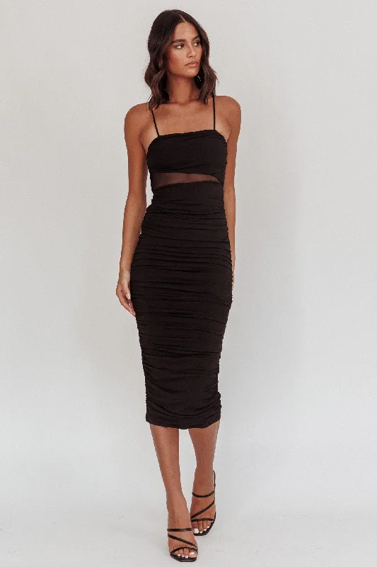 Take A Glance Sheer Waist Midi Dress Black