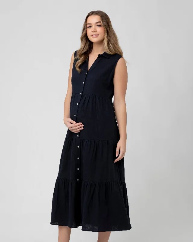 Tracy Tiered Linen Dress Navy