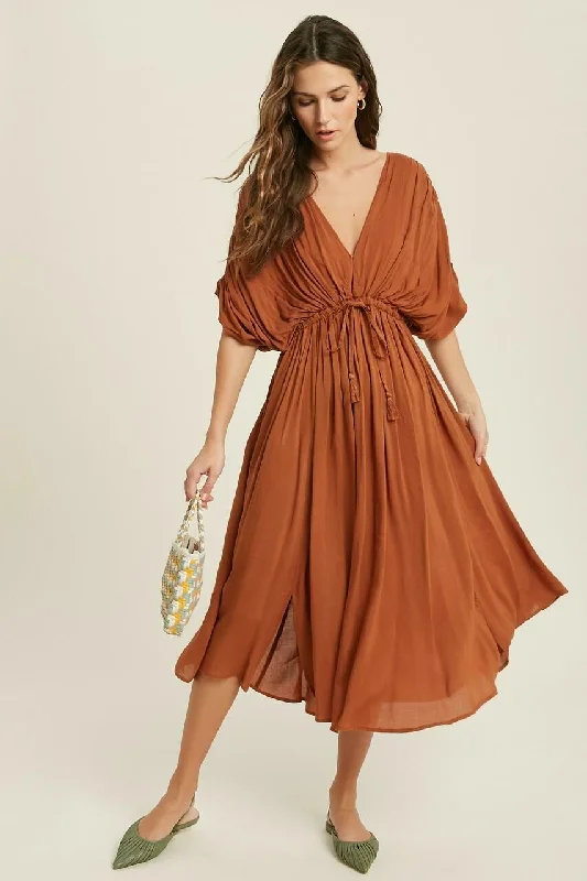 Truly Perfect Rust Brown Midi Dress