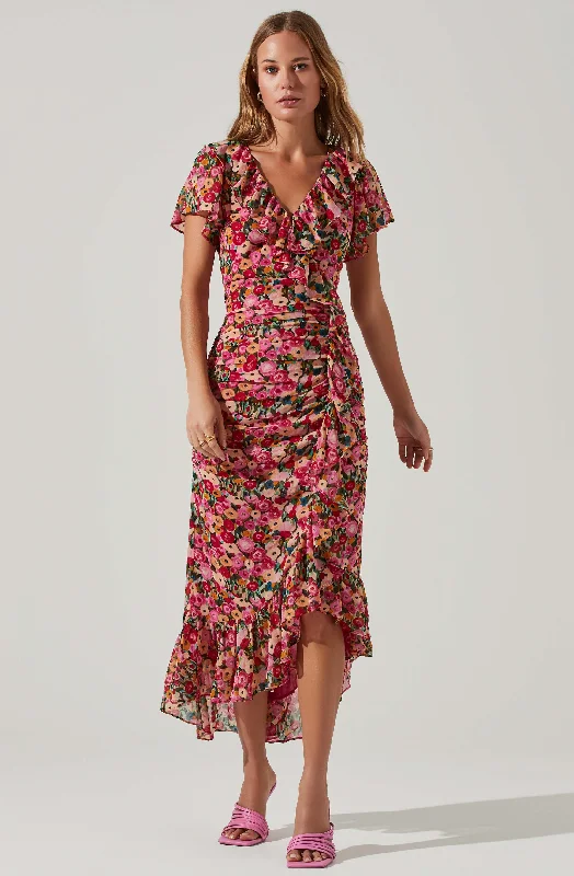 Vilma Floral Ruched Midi Dress