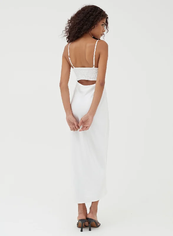 White Cut Out Satin Midi Dress - Isha