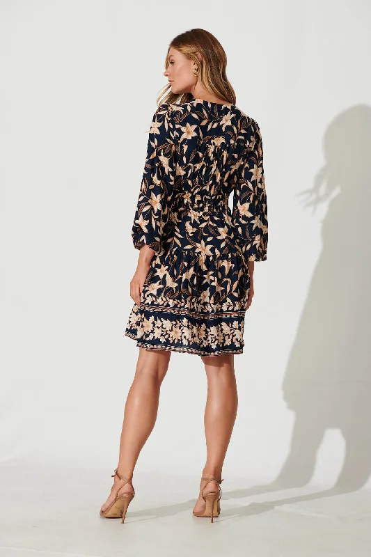 Abriella Dress In Navy With Blush Boho Floral