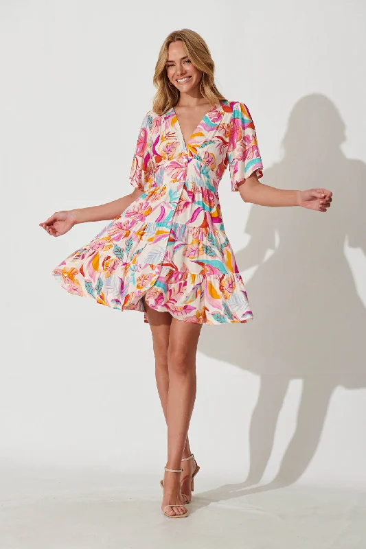 Ailish Dress In Bright Multi Leaf Print