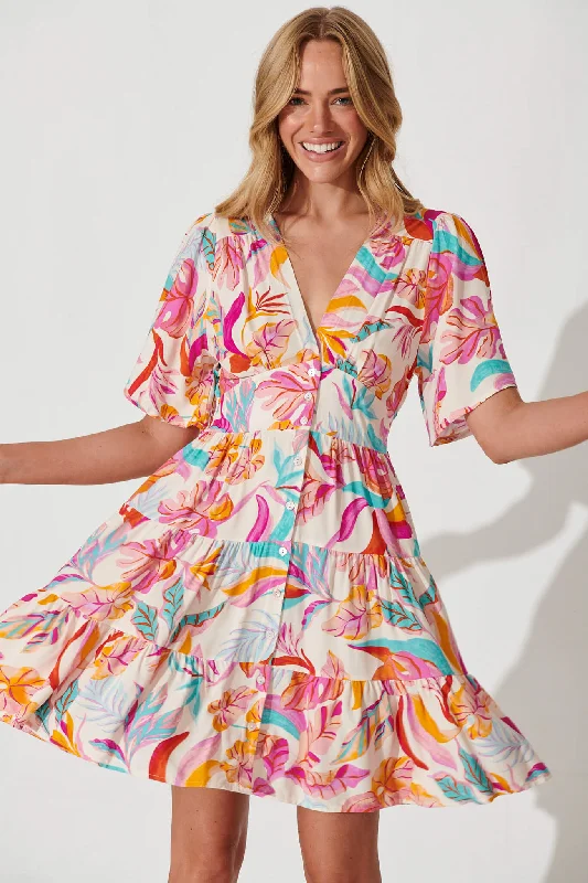 Ailish Dress In Bright Multi Leaf Print