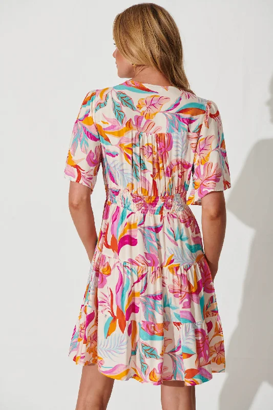 Ailish Dress In Bright Multi Leaf Print