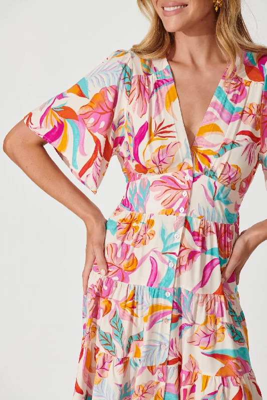 Ailish Dress In Bright Multi Leaf Print