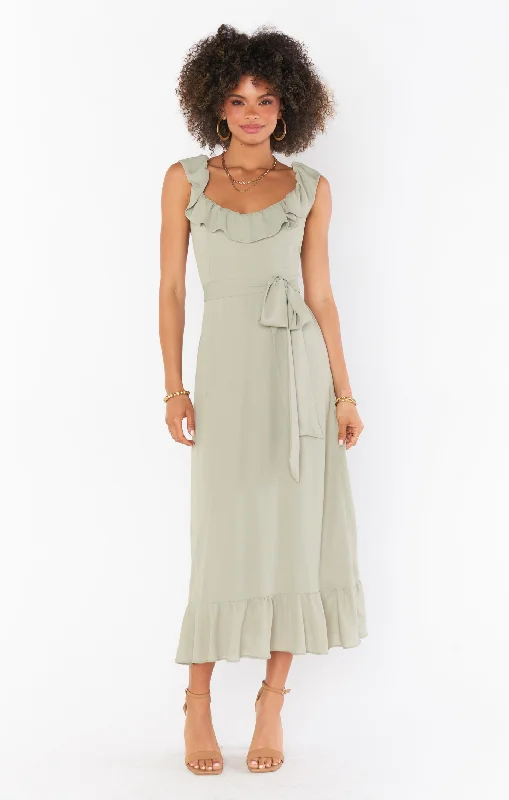 Alexis Midi Dress ~ Moss Green Crisp