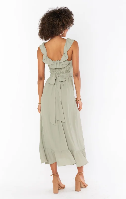 Alexis Midi Dress ~ Moss Green Crisp