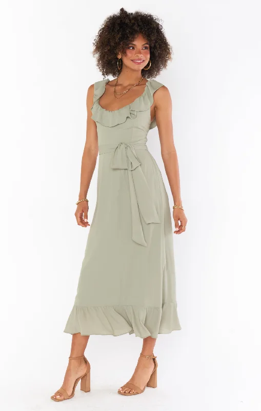 Alexis Midi Dress ~ Moss Green Crisp