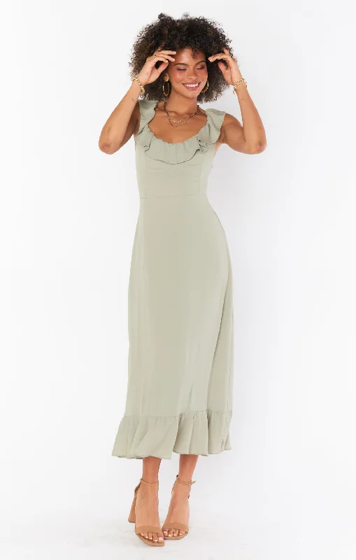 Alexis Midi Dress ~ Moss Green Crisp