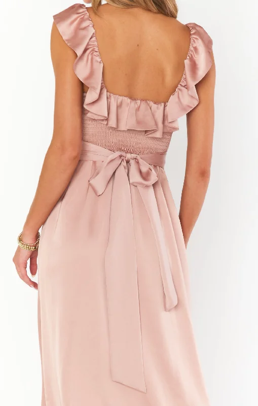 Alexis Midi Dress ~ Rose Gold Luxe Satin