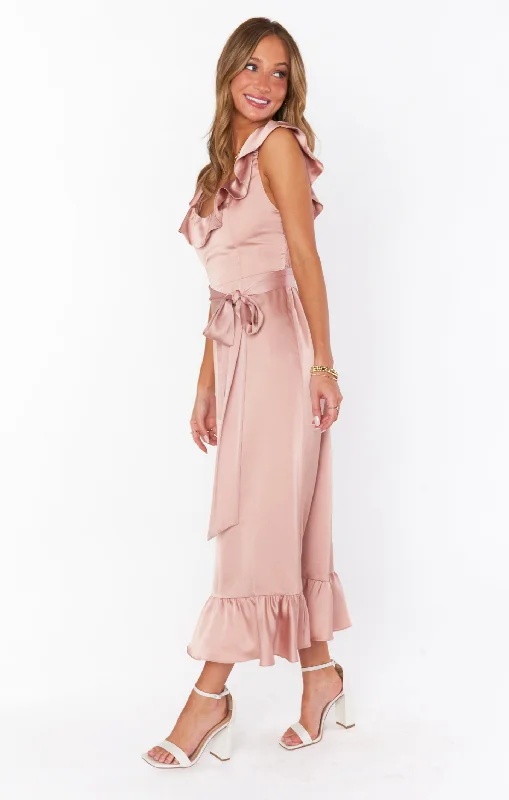 Alexis Midi Dress ~ Rose Gold Luxe Satin