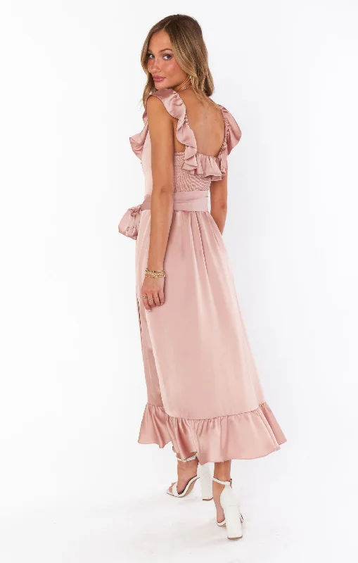 Alexis Midi Dress ~ Rose Gold Luxe Satin