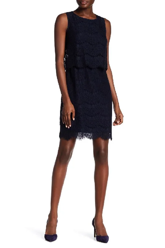 New Yorker's Apparel  - 10629662 Sleeveless Popover Scalloped Lace Crepe Dress