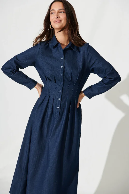 Aria Midi Dress In Dark Blue Denim