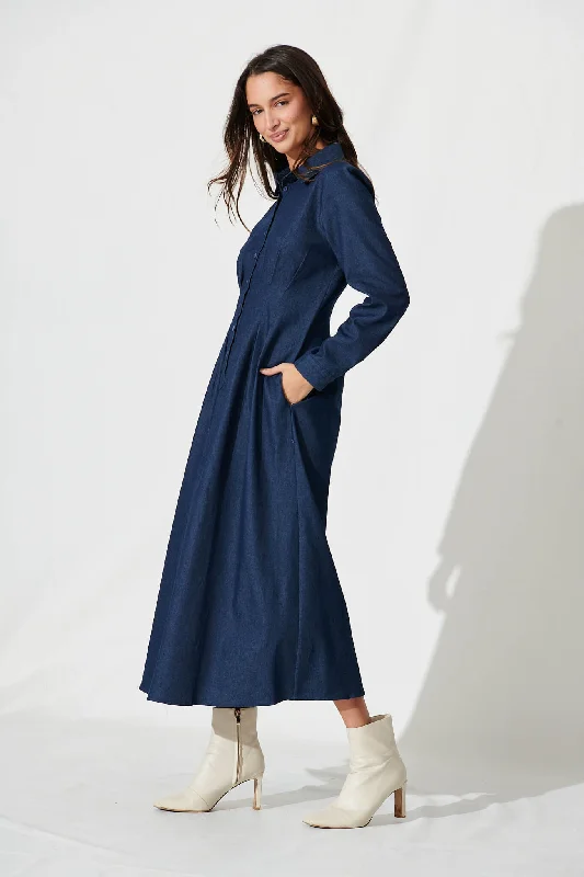 Aria Midi Dress In Dark Blue Denim