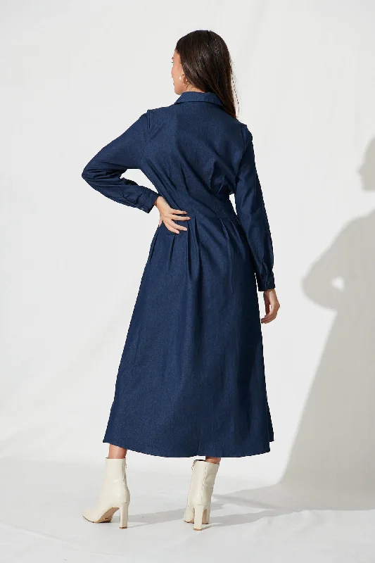 Aria Midi Dress In Dark Blue Denim