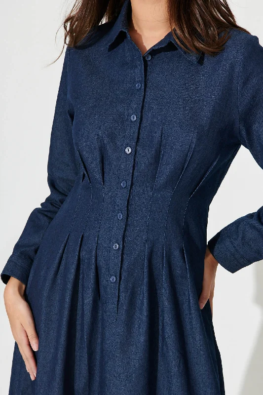 Aria Midi Dress In Dark Blue Denim