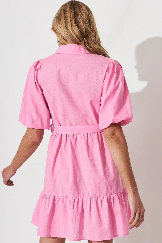 Ariale Shirt Dress In Pink Linen Blend