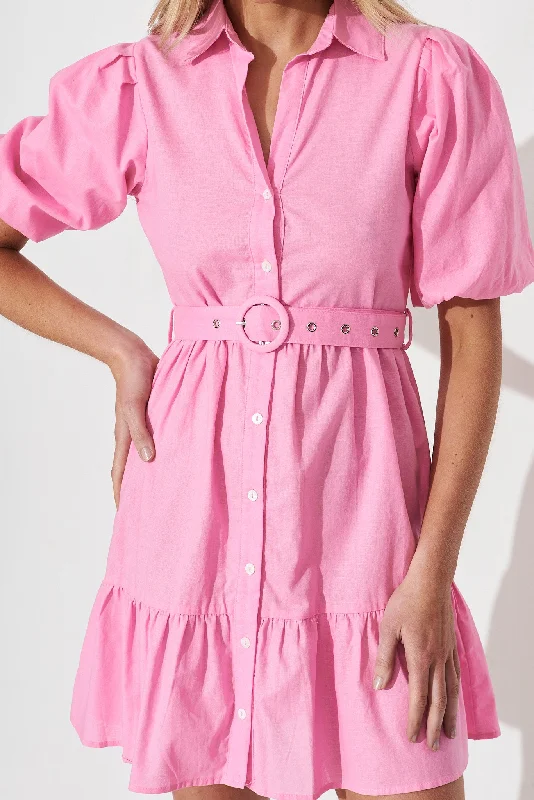 Ariale Shirt Dress In Pink Linen Blend