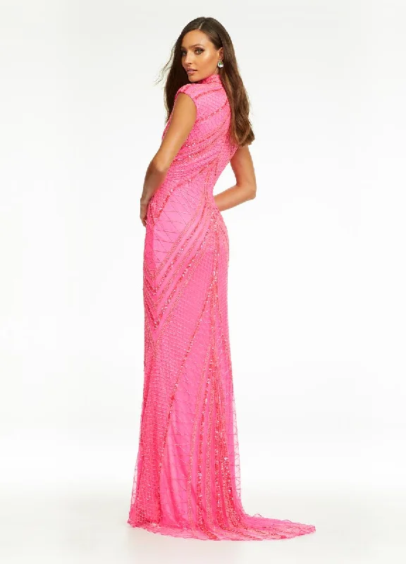 AshleyLauren Cap Sleeve Beaded Prom Dress 1624