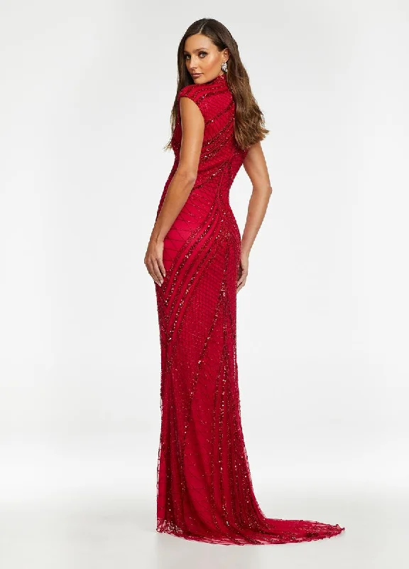 AshleyLauren Cap Sleeve Beaded Prom Dress 1624