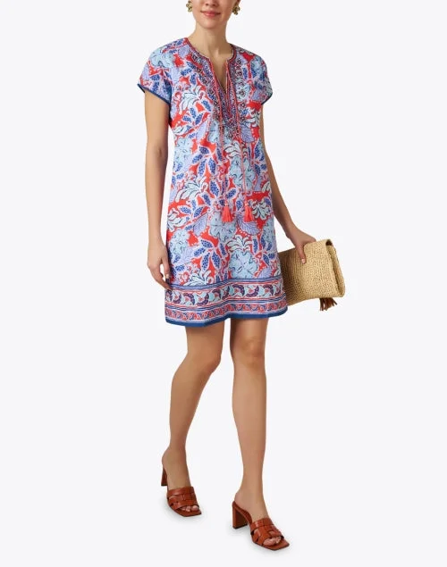 Audrey Red and Blue Floral Print Cotton Dress