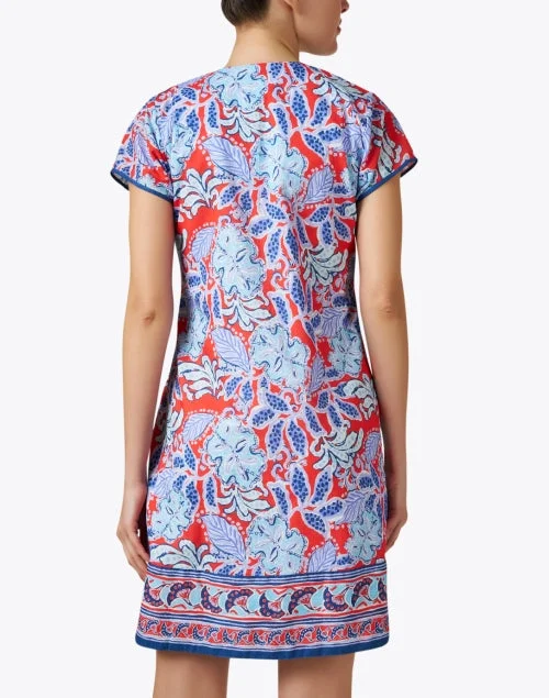 Audrey Red and Blue Floral Print Cotton Dress