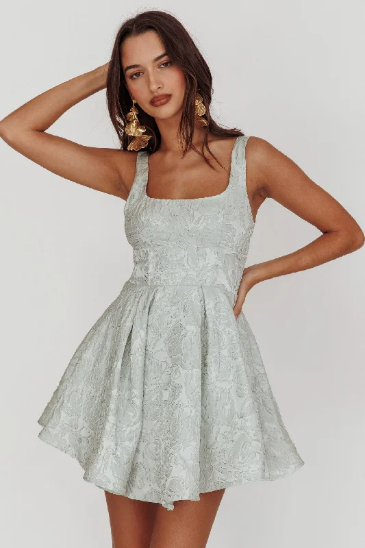 Belle Enchante Jacquard Mini Dress Sage