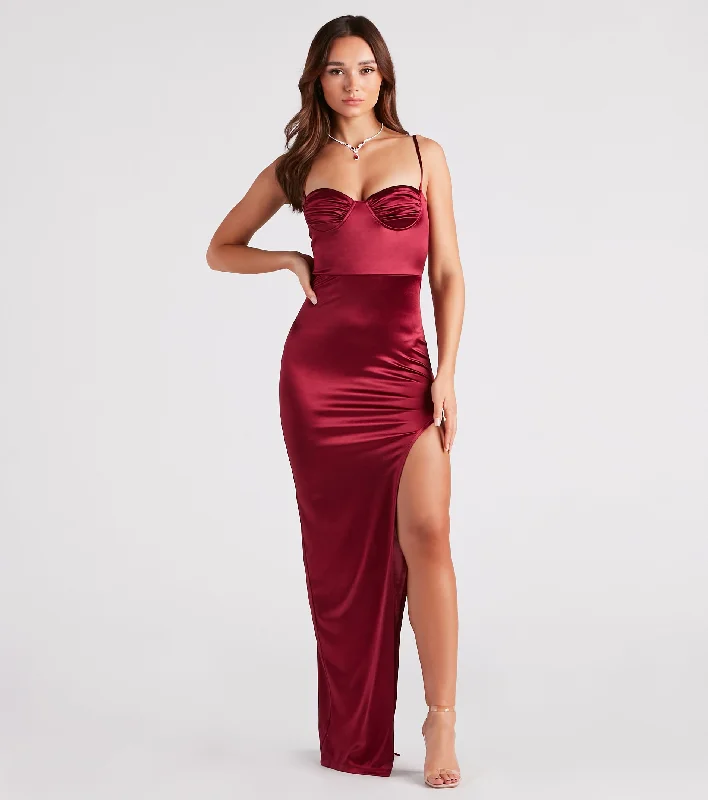 Beth Formal Satin Pleated Long Dress