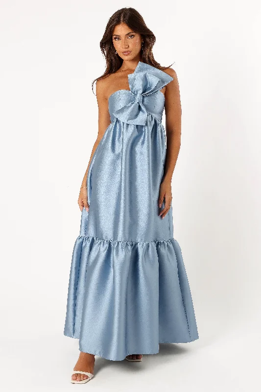 Betina Bow Front Maxi Dress - Blue