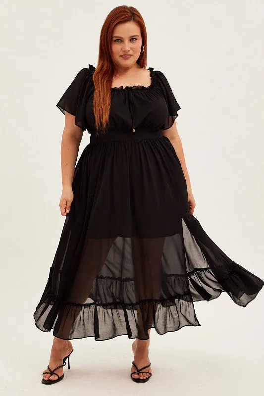 Black Maxi Dress Off Shoulder Chiffon