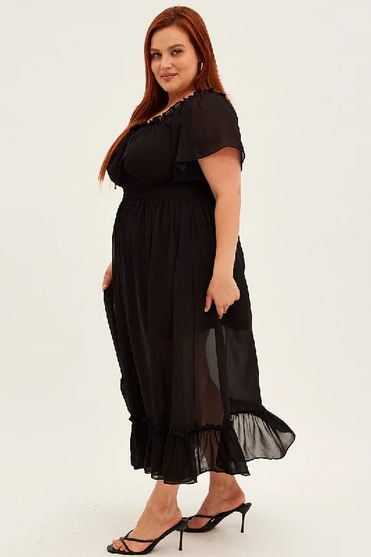 Black Maxi Dress Off Shoulder Chiffon