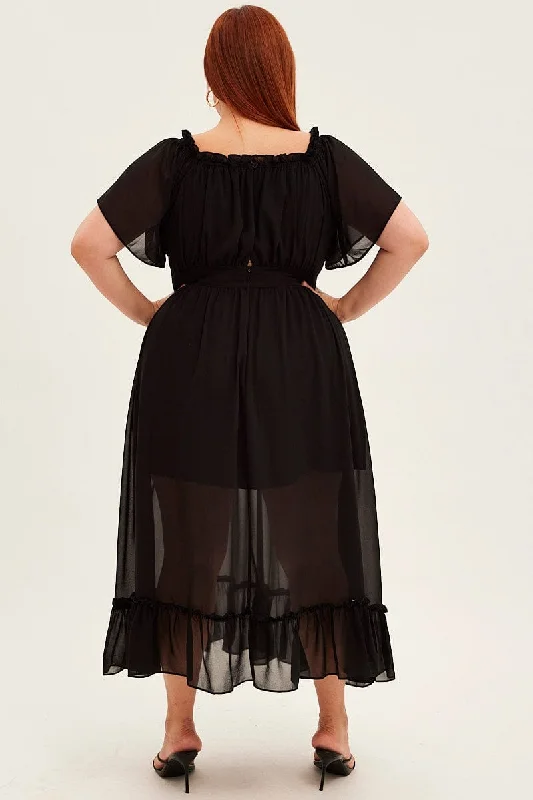 Black Maxi Dress Off Shoulder Chiffon