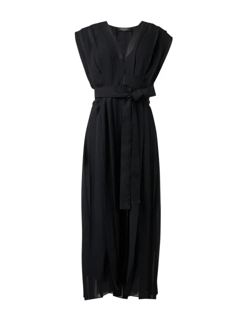 Black Pleated Wrap Dress